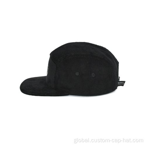 Custom 5 Panels Camp Cap Black Corduroy 5 Panel Camper Hats Manufactory